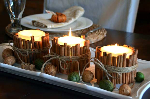 Cinnamon Stick Candles Easy DIY Thanksgiving Decor