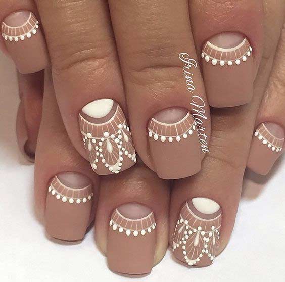 Matte Neutral and White Design for Short Nails