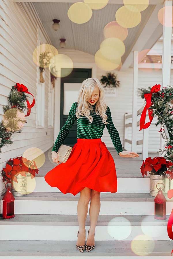 Green and Red Christmas Outfit Idea