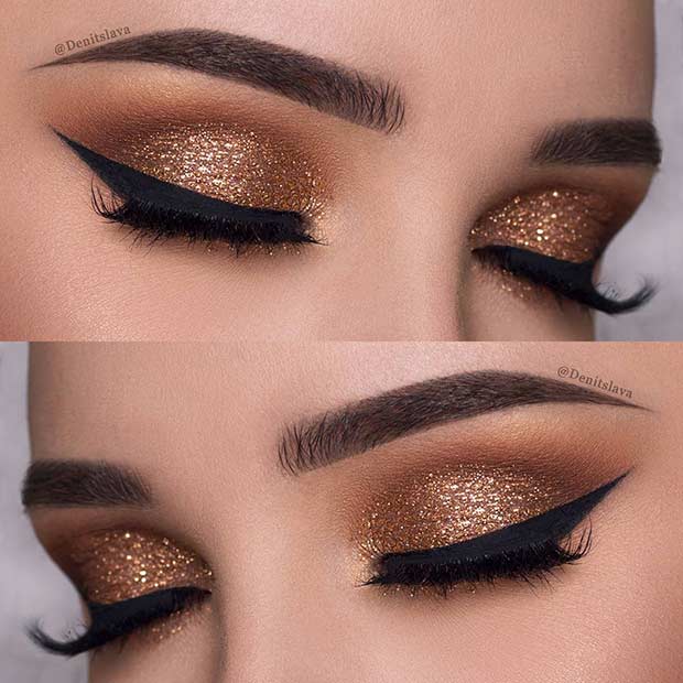 Dark Gold Eye Makeup Look for New Years Eve