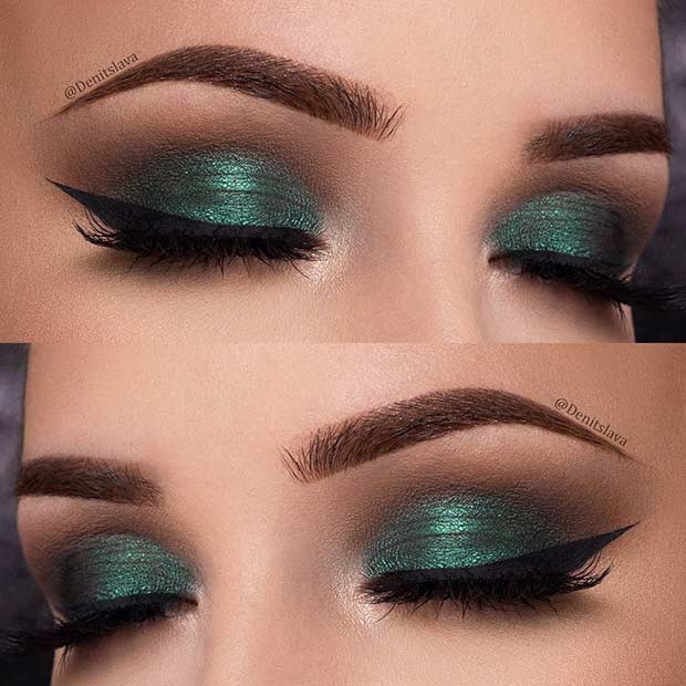 Green Eye Makeup Idee voor Kerstmis 