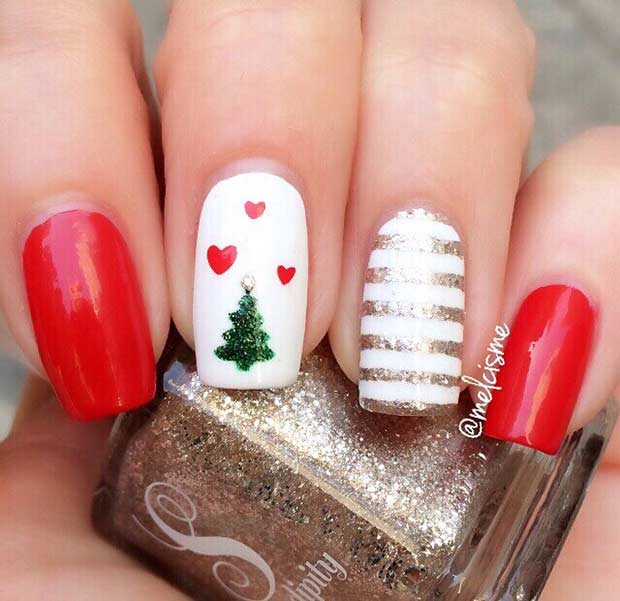 Simple and Easy Christmas Tree Nails
