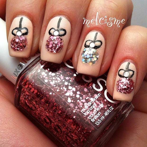 Sparkly Christmas Baubles Nail Art Design