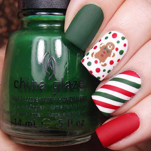 Christmas Matte Gingerbread Nail Design