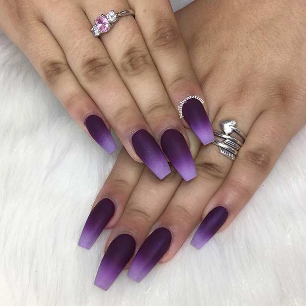 Matte Purple Ombre Coffin Nails