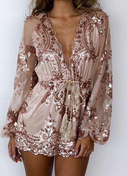 Nude Sequin Playsuit for New Year's Eve