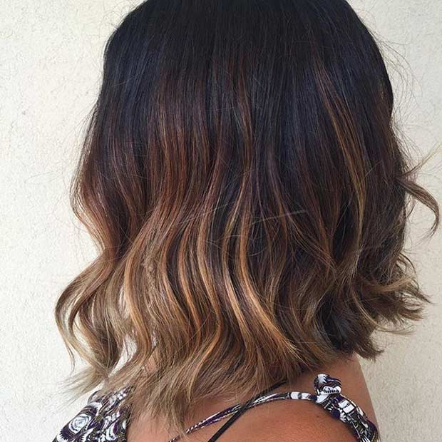 Brunette Lob with Balayage Highlights 