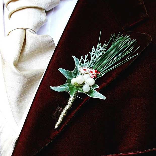 Mistletoe Boutonniere Idea for a Winter Wedding