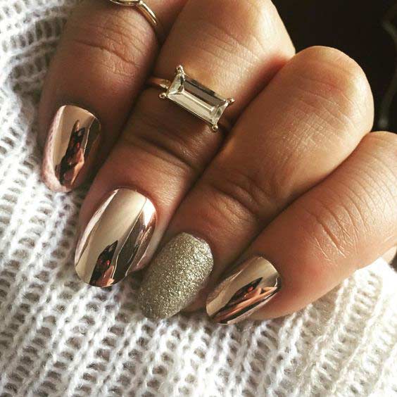 Gold Metallic Chrome Nail Design