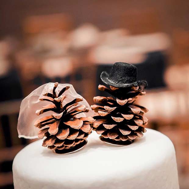 Winter Wedding Pinecone Cake Toppers 