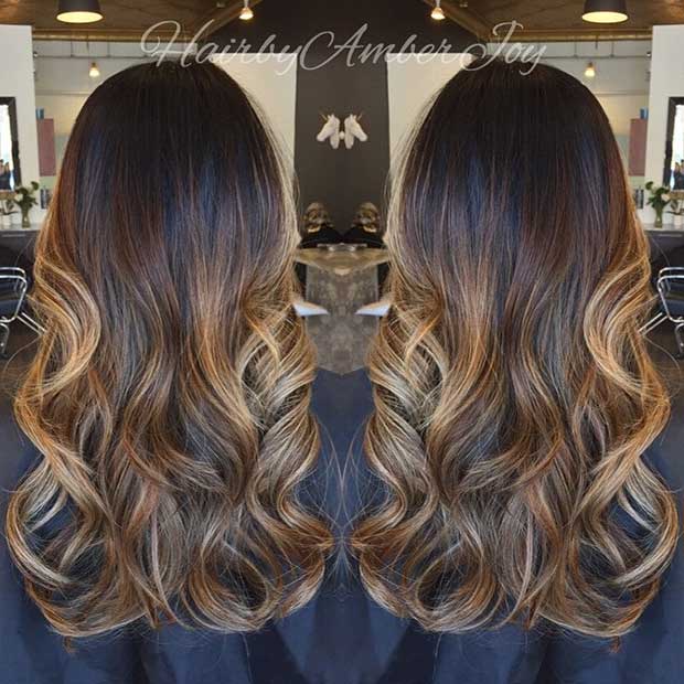 Golden Ribbons of Blonde on Long Brunette Hair