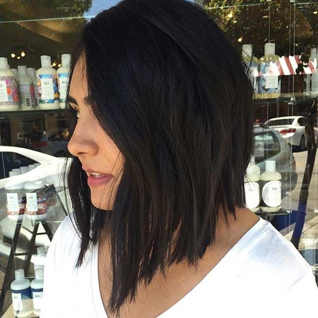 Straight Black Angled Lob Haircut Idea