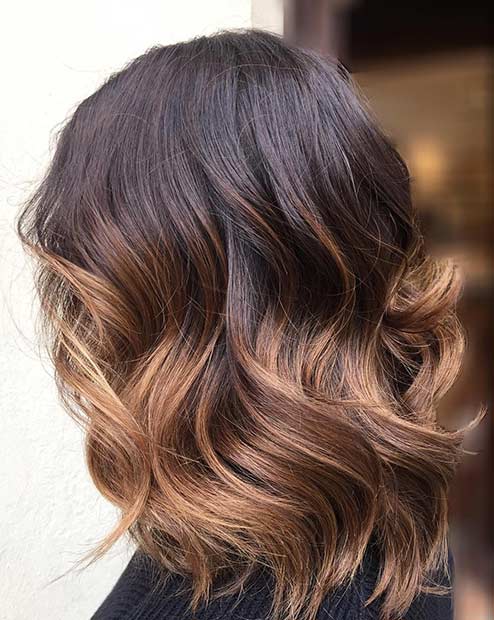 Wavy Caramel Ombre Lob Haircut for Brunettes