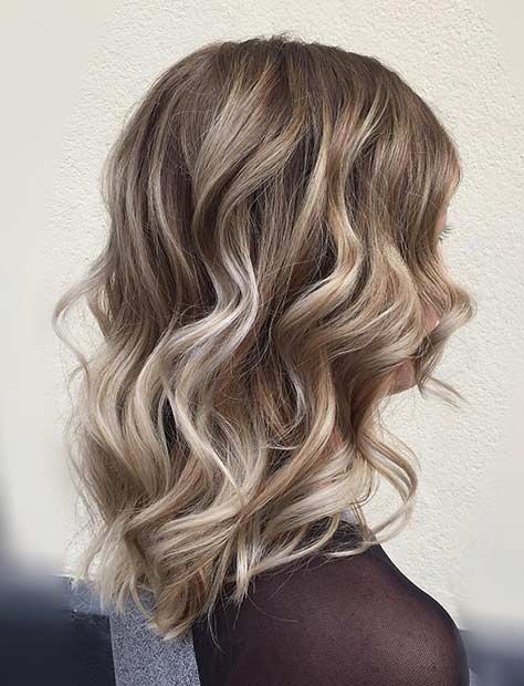 Curly Long Bob Haircut with Blonde Balayage Highlights