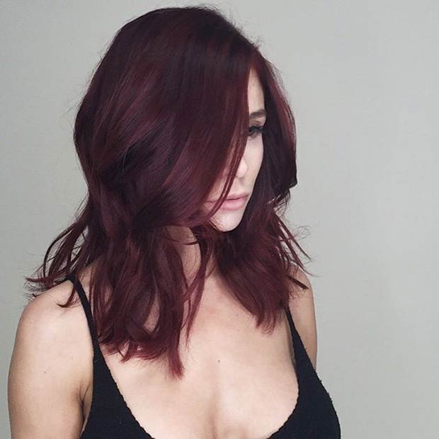 Deep Red Long Bob Haircut Idea