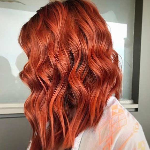 Curly Cinnamon Red Long Bob Hairstyle