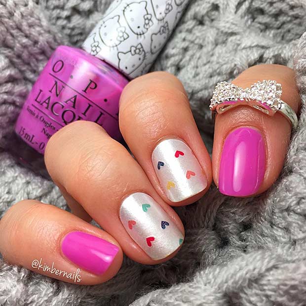 Colorful Hearts Nail Art Design for Valentine's