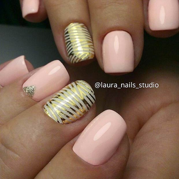 Pastel Pink and Gold Nail Design for Prom