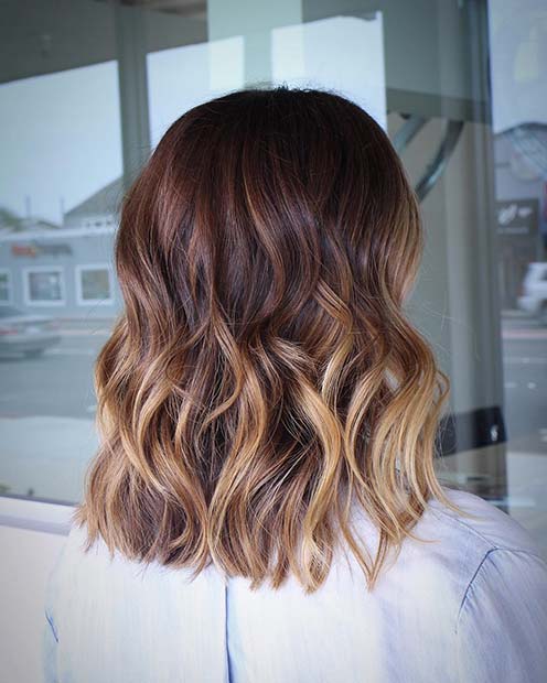 Curly Lob Haircut and Honey Blonde Balayage 