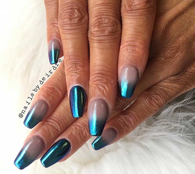 Ombre Blue Metallic Nail Art Design