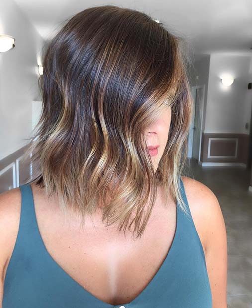 Brunette Long Bob with Honey Blonde Highlights