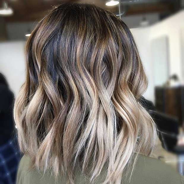 Beige Blonde Balayage on a Lob Haircut