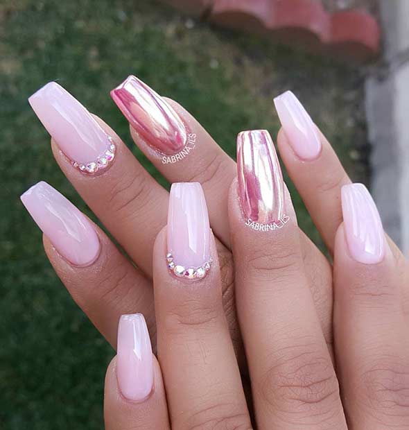 Baby Pink and Metallic Nail Art Design