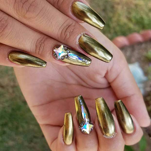 Metallic Dark Gold Coffin Nails