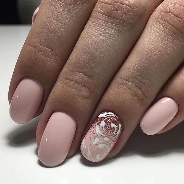 Simple Light Pink Nail Art Design with Accent Nail for Prom