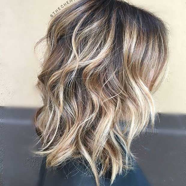 Layered Long Bob Haircut with Blonde Balayage Highlights