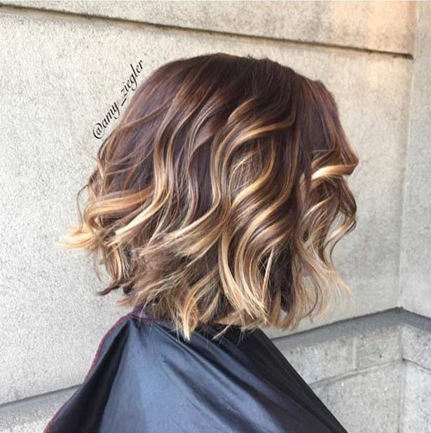 Chocolate Brown and Golden Blonde Highlights on Bob Haircut