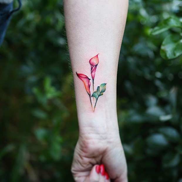 Flower Watercolor Wrist Tattoo Idea