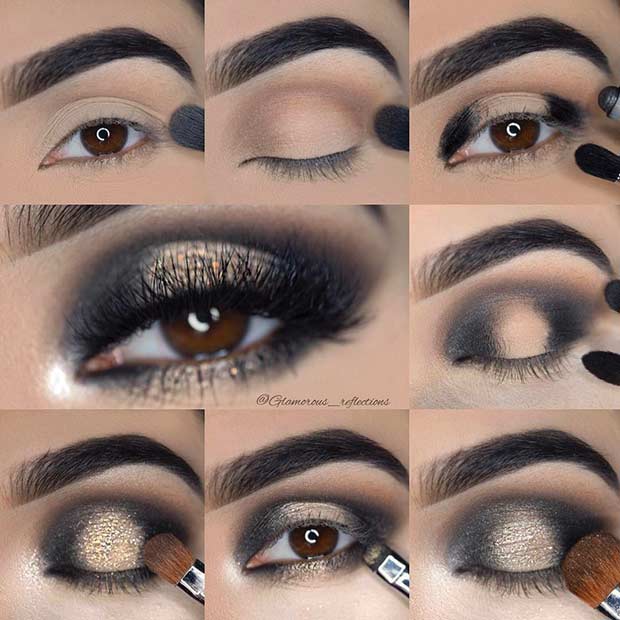 Black Smokey Eye Tutorial with a Pop of Gold