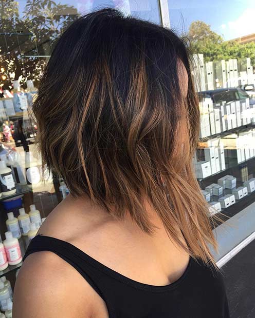 bob haircut with caramel highlights