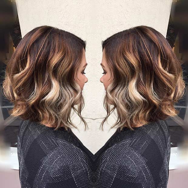 Curly Cinnamon and Beige Blonde Bob Haircut