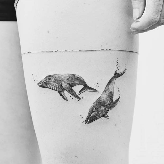 Thigh Whale Tattoo Design for Women