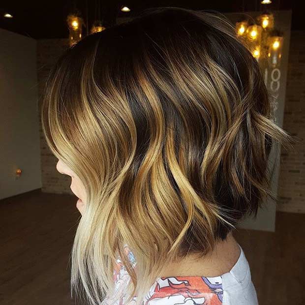 Choppy Brunette Bob with Honey Blonde Highlights