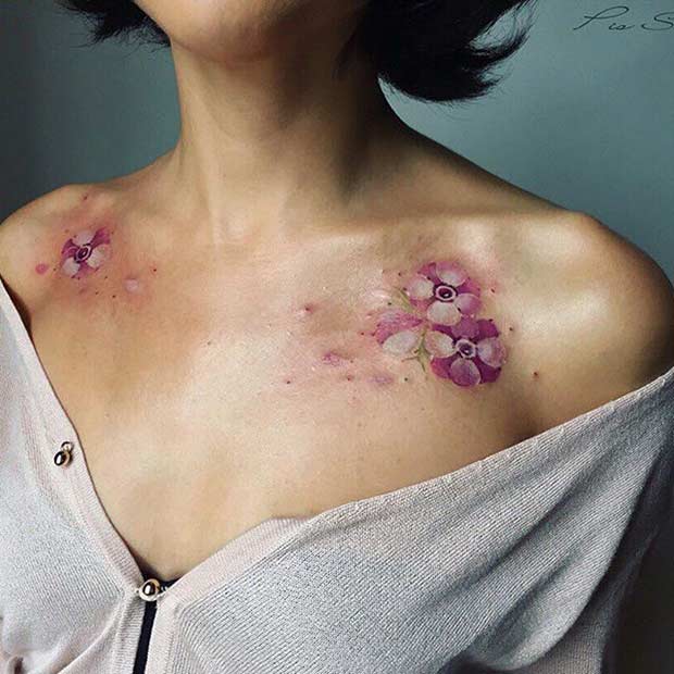 Anemones Flowers Watercolor Tattoo Idea for Women