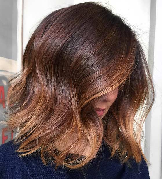 Wavy Brunette Bob Haircut with Balayage Highlights