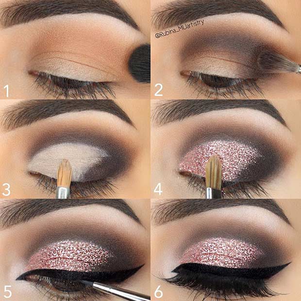 Step by Step Pink Glitter Eye Makeup Tutorial