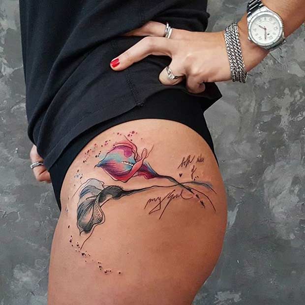 Calla Lily Watercolor Thigh Tattoo Design