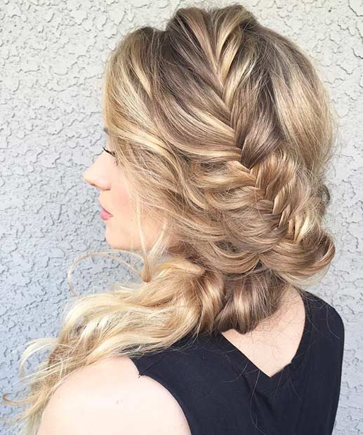 Fishtail Braid to the Side Prom Hair