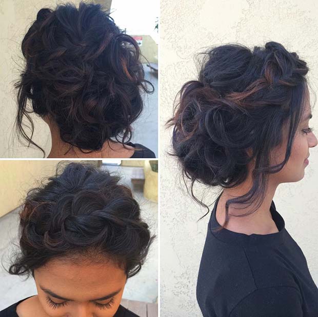Curly and Messy Updo for Brunettes