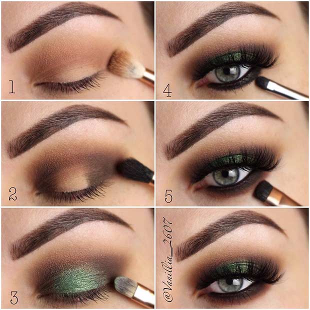 Brown and Green Step by Step Makeup Tutorial