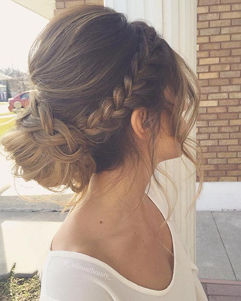 Braid in a Low Bun Updo Hairstyle for Prom