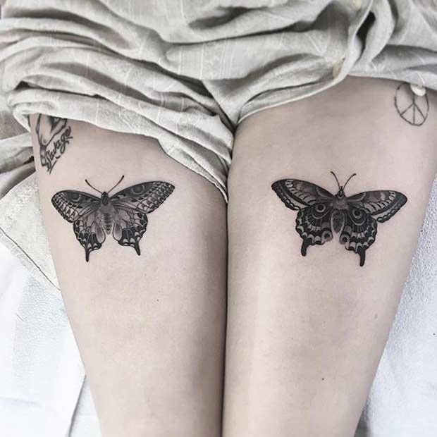 Thigh Butterfly Tattoo Design for Women