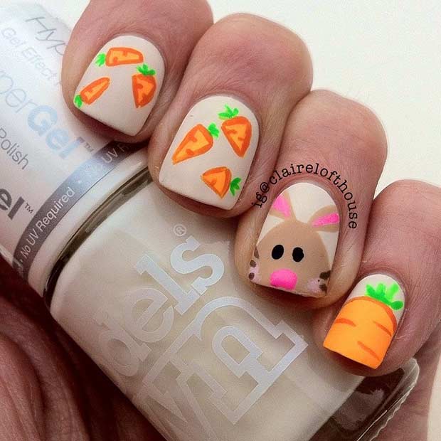 Matte Bunny and Carrots Easter Nails