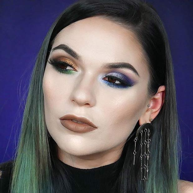 Purple, Green and Brown Eye Shadow Makeup Idea for Spring