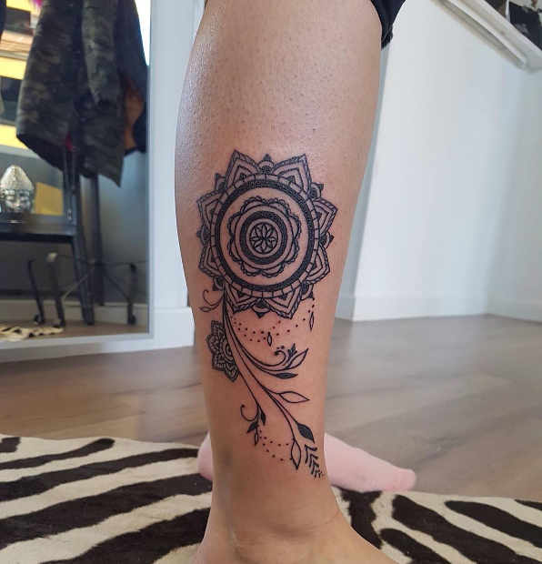 Women's Lower Leg Mandala Tattoo