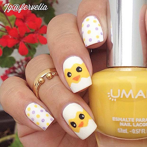 Simple and Easy Easter Chick Nails